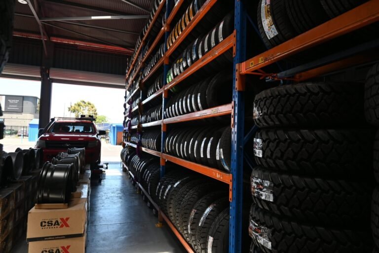 Tyre and wheel racks inside the TyrePlace workshop